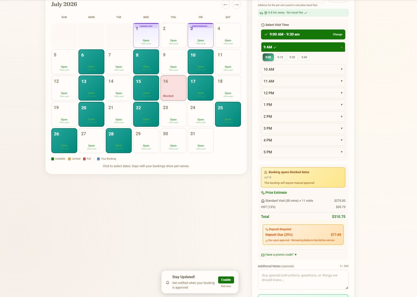 Recurring bookings, so a regular client books once rather than every week.