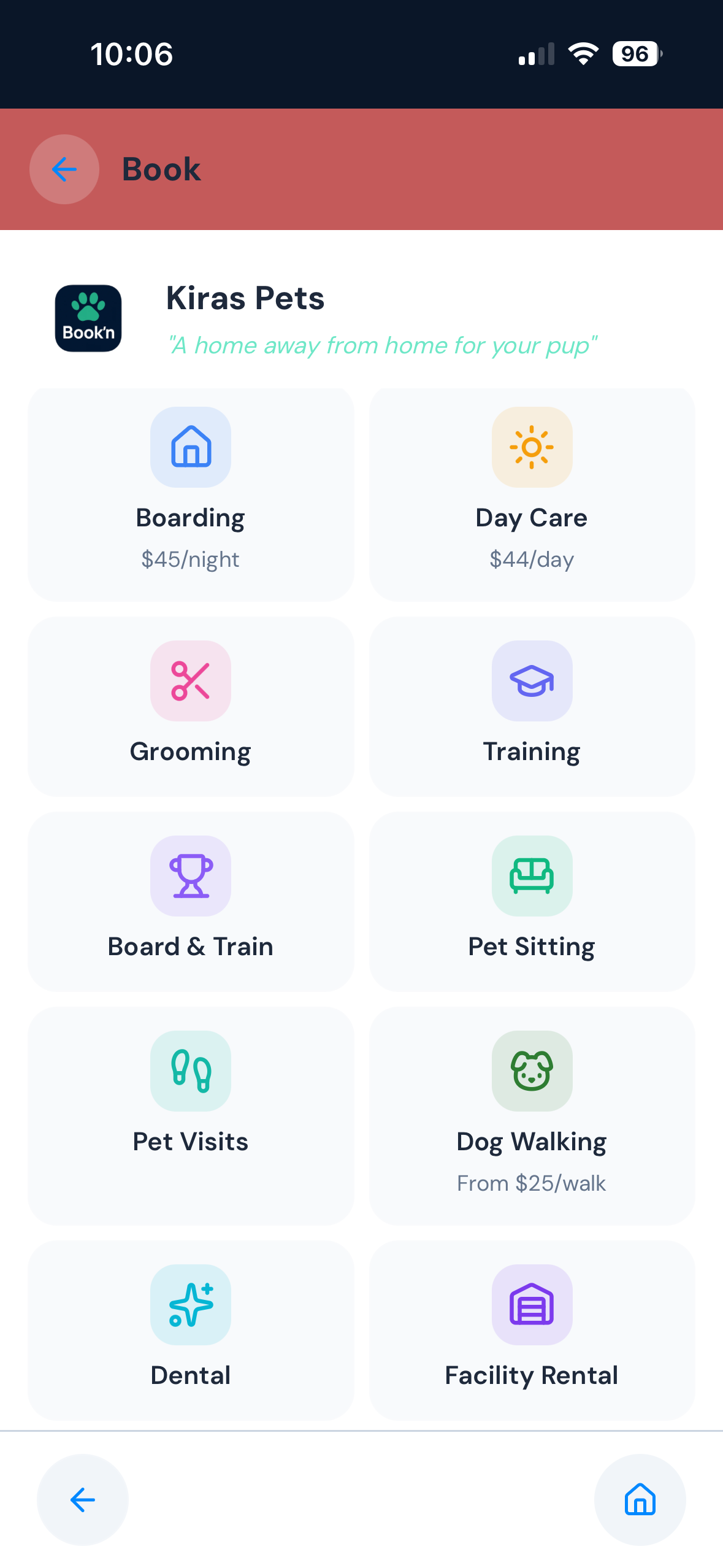 Book'n app home screen